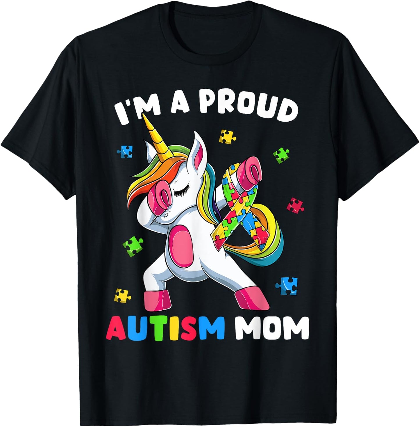 Proud Autism Mom Dab Dance Shirts, Women's Dabbing Unicorn T-Shirt - T-Shirt | Black