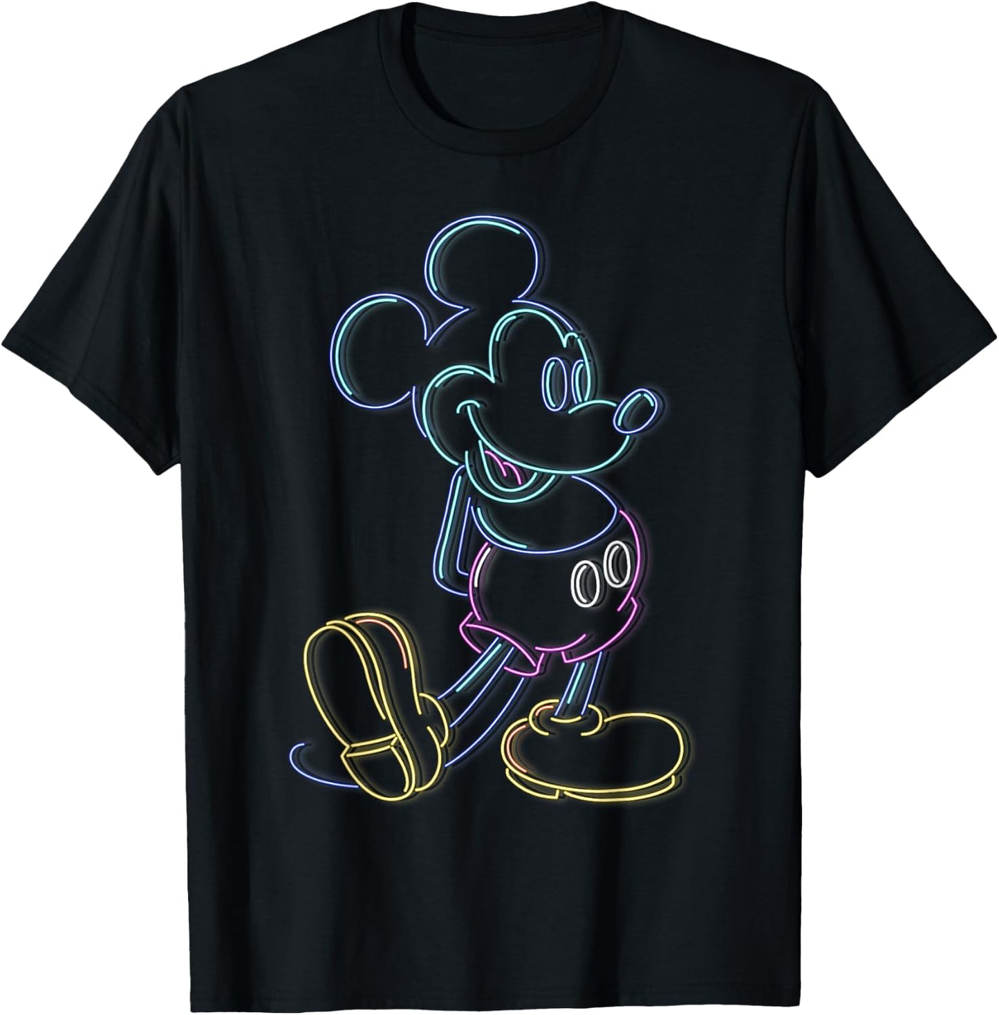 Disney Mickey and Friends Mickey Mouse Neon Line Portrait Small T-Shirt - T-Shirt | Black
