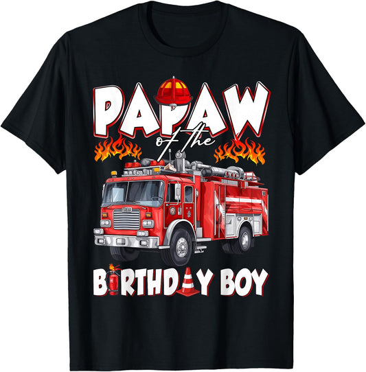Papaw of The Birthday Boy Fire Truck Firefighter Boys T-Shirt - T-Shirt | Black