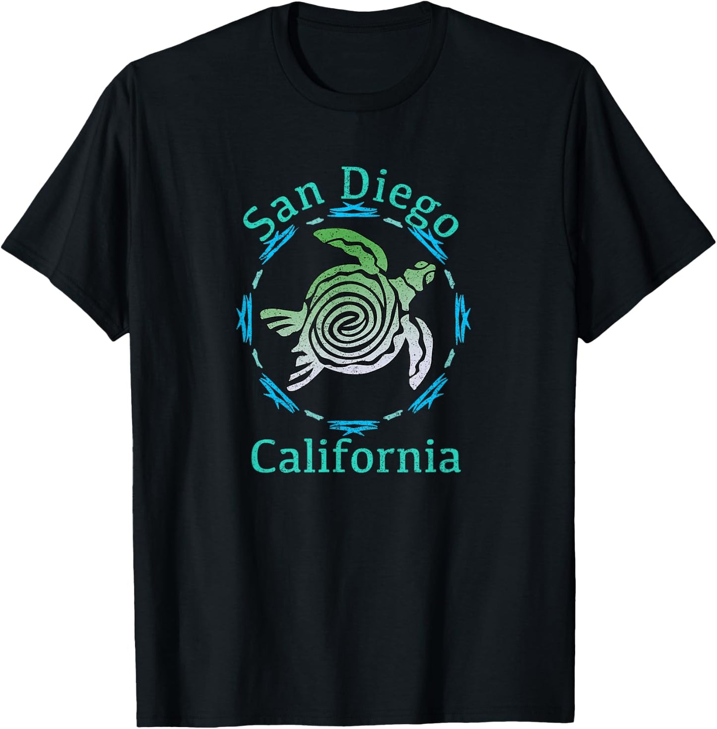Vintage San Diego Travel Shirts And Apparel -Adults Black Small Classic Fit Short Sleeve San Diego Turtle T-Shirt - T-Shirt | Black