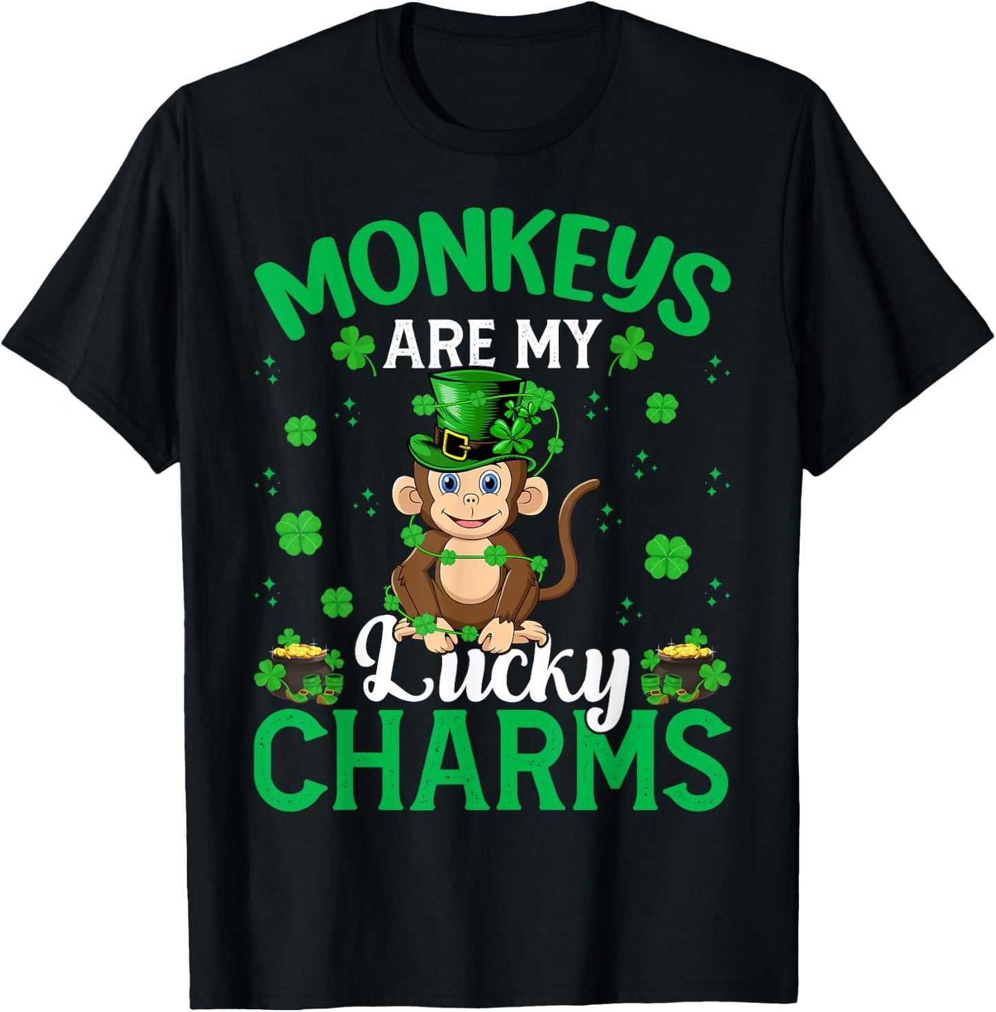 Funny Monkeys Are My Lucky Charms Monkey St Patrick's Day T-Shirt - T-Shirt | Black