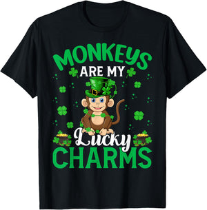 Funny Monkeys Are My Lucky Charms Monkey St Patrick's Day T-Shirt - T-Shirt | Black