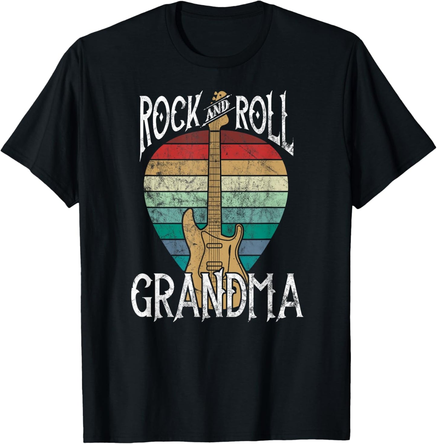 Rock n Roll Grandma Vintage Guitar Player Gift T-Shirt - T-Shirt | Black