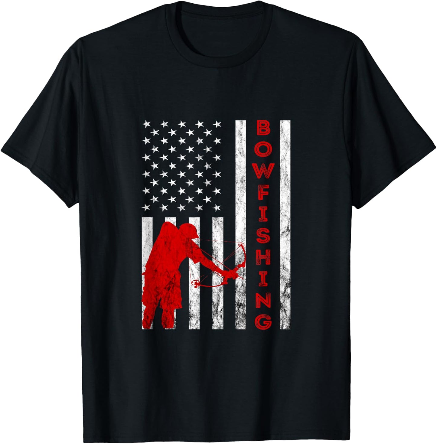 Bowfishing American Bowfisher USA Fish Bow Hunting Flag T-Shirt - T-Shirt | Black