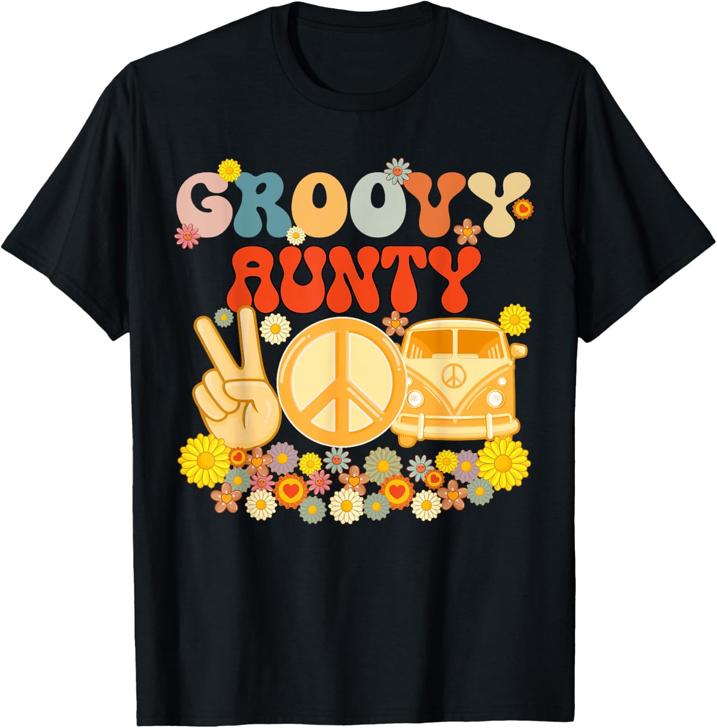Groovy Aunty Retro Matching Family Baby Shower Mother's Day T-Shirt - T-Shirt | Black