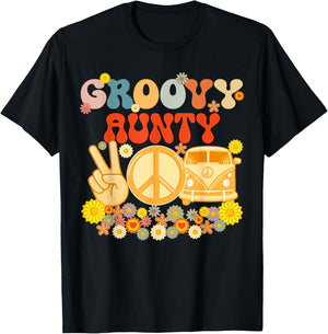 Groovy Aunty Retro Matching Family Baby Shower Mother's Day T-Shirt - T-Shirt | Black
