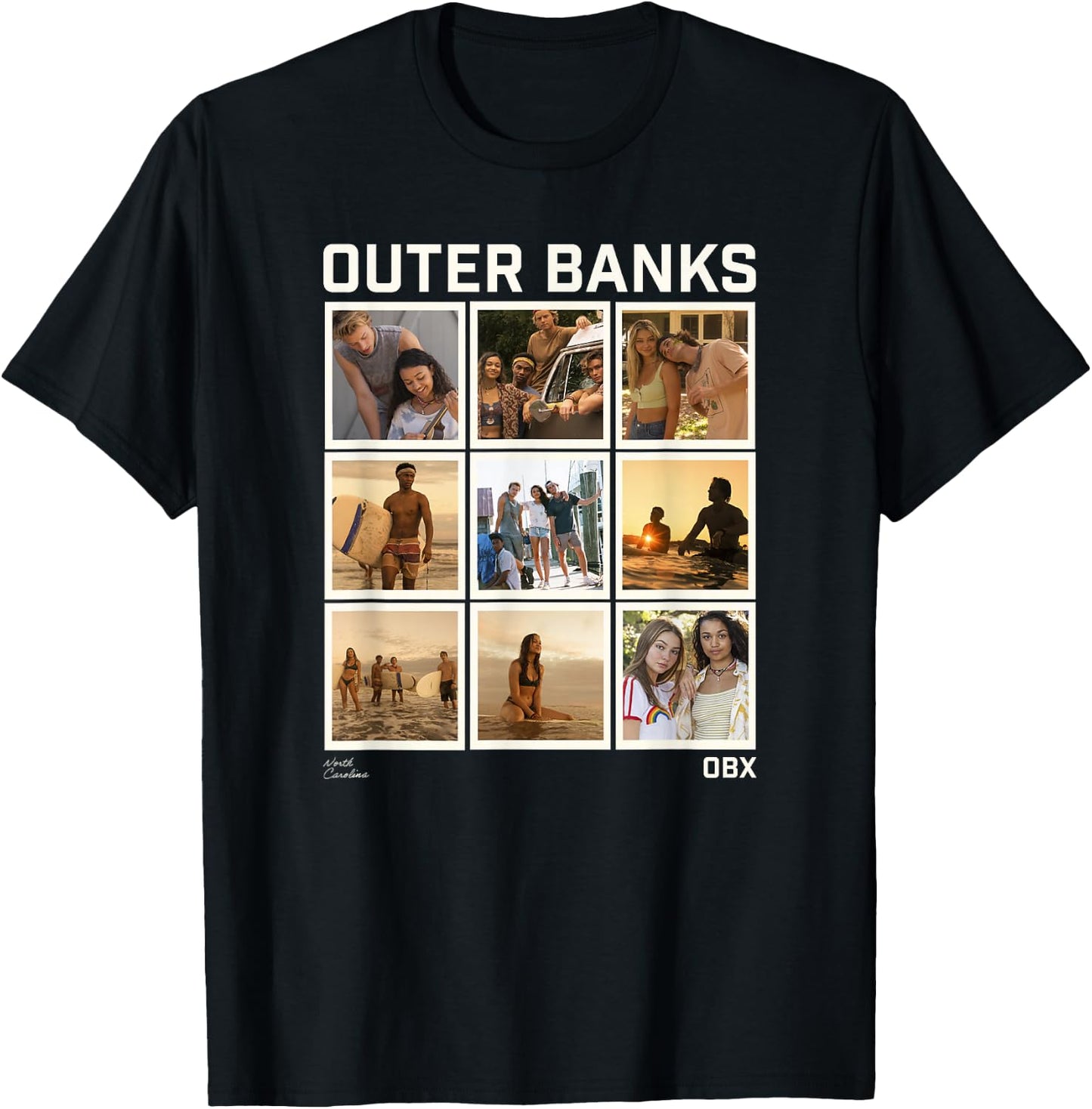 Outer Banks Group Shot Photo Panel Collage T-Shirt - T-Shirt | Black