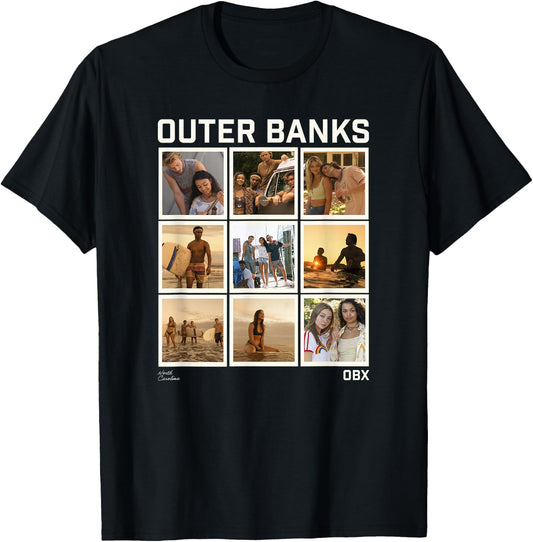 Outer Banks Group Shot Photo Panel Collage T-Shirt - T-Shirt | Black