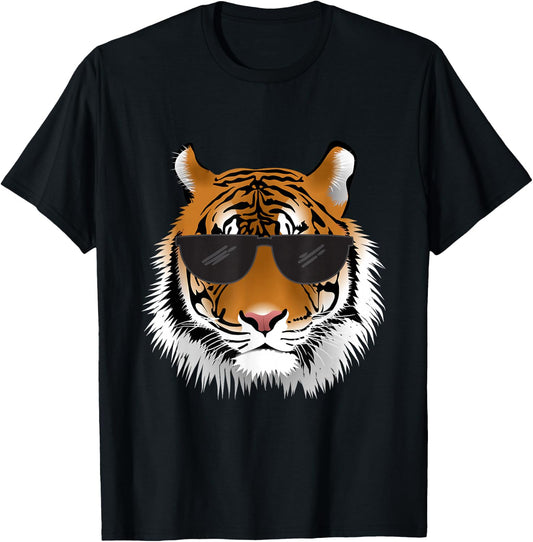 Cool Bengal Tiger With Sunglasses Bengal Tiger Head Funny T-Shirt - T-Shirt | Black