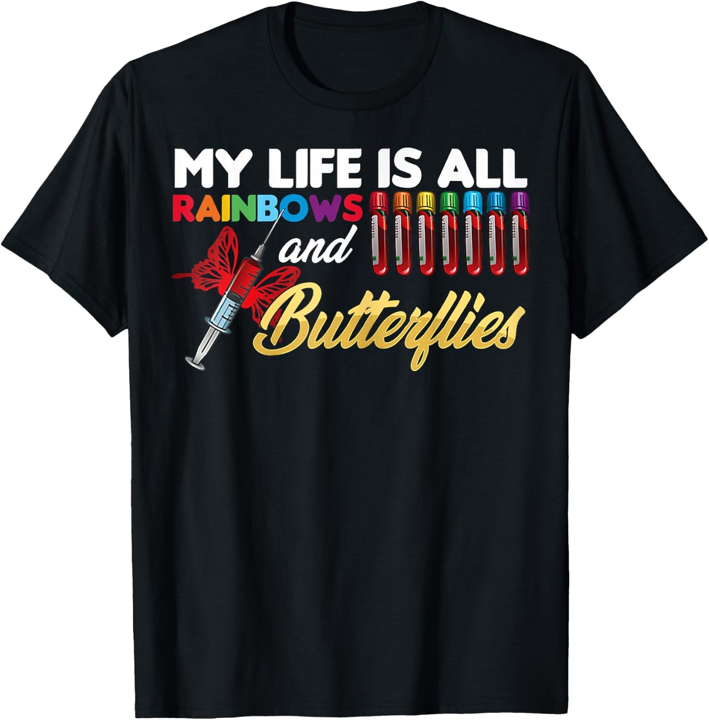 Reaction Glass Butterfly Rainbow Phlebotomy Laboratory Small T-Shirt - T-Shirt | Black