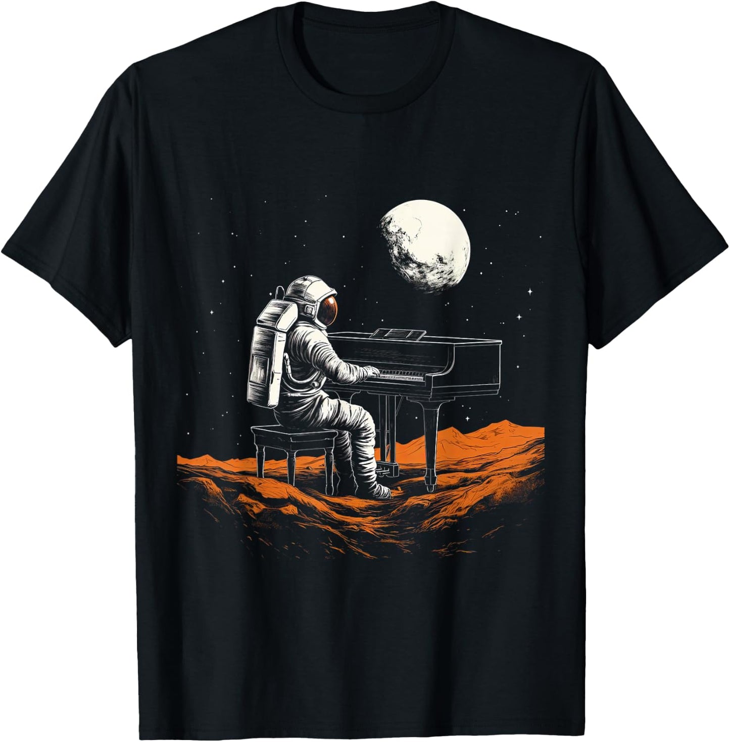 Astronaut in Space Playing Piano Musician T-Shirt - T-Shirt | Black