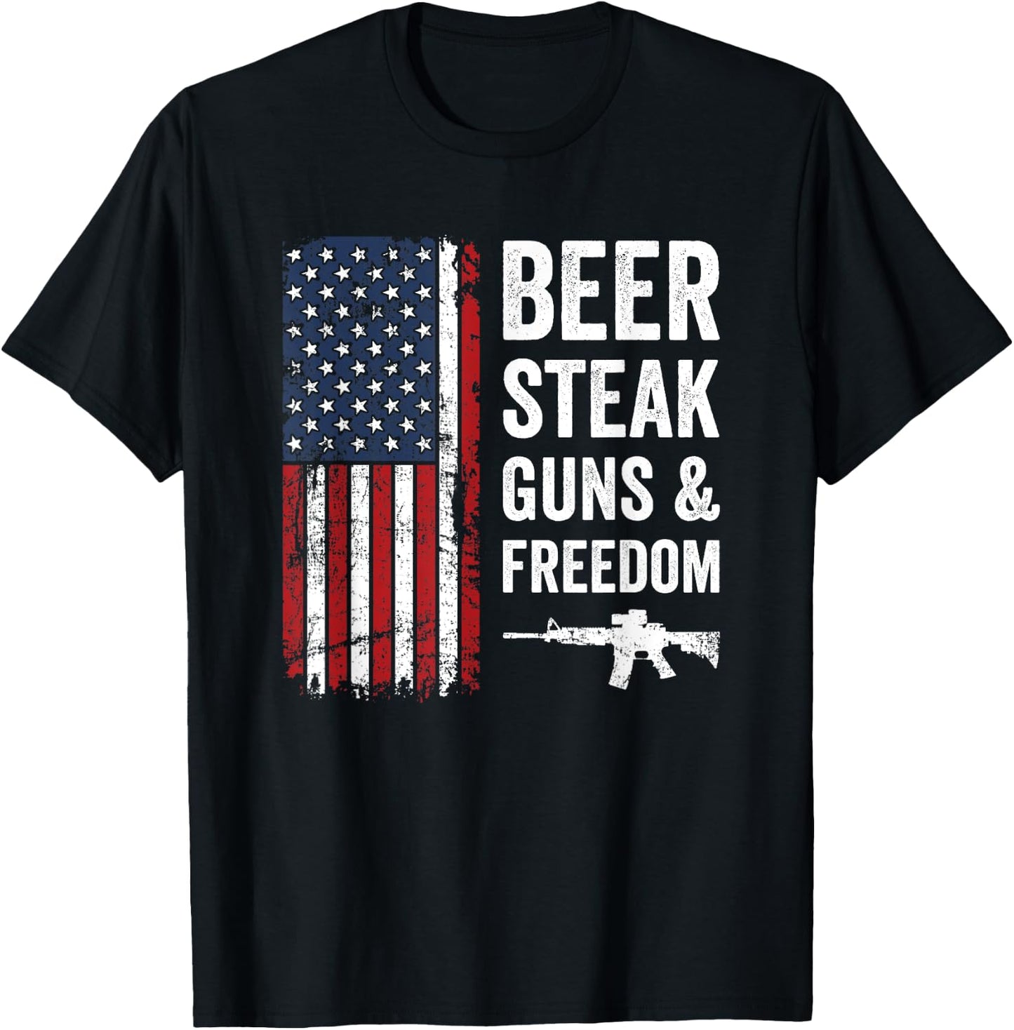 Beer Steak Guns & Freedom - USA Drinking BBQ Funny Gun T-Shirt - T-Shirt | Black