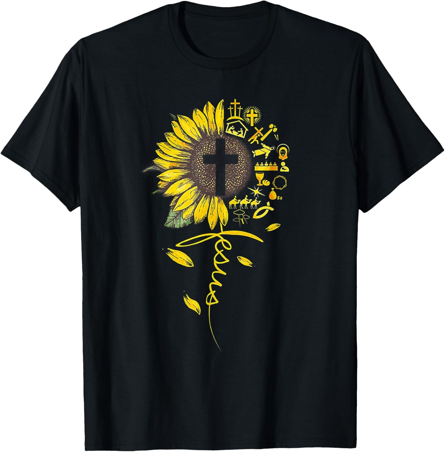 Jesus Sunflower - Funny Christian sunflowers Gift T-Shirt - T-Shirt | Black