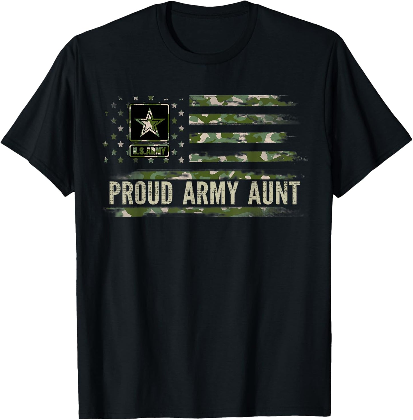 Vintage Proud Army Aunt Camo American Flag Veteran Gift T-Shirt - T-Shirt | Black