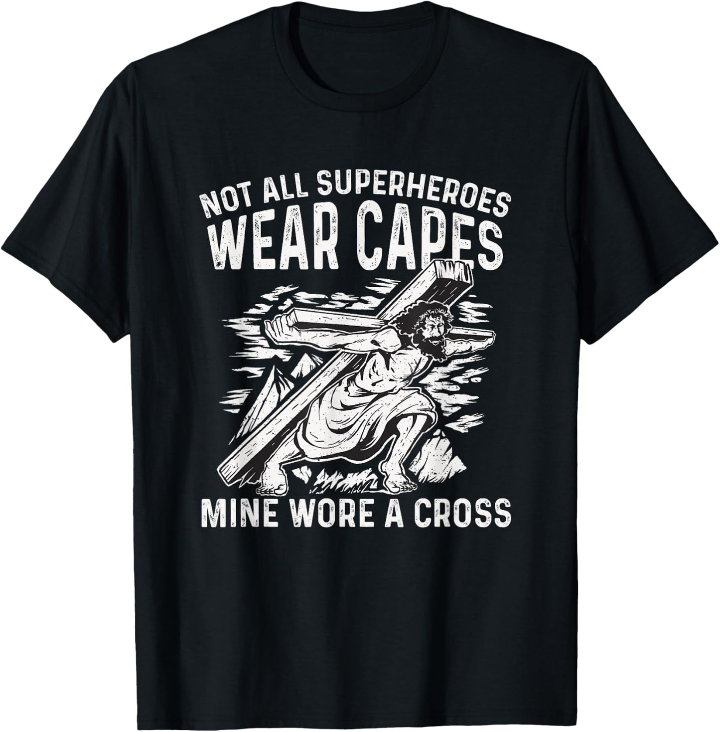 Funny Jesus Superhero Design Men Women Jesus Christ Cross T-Shirt - T-Shirt | Black