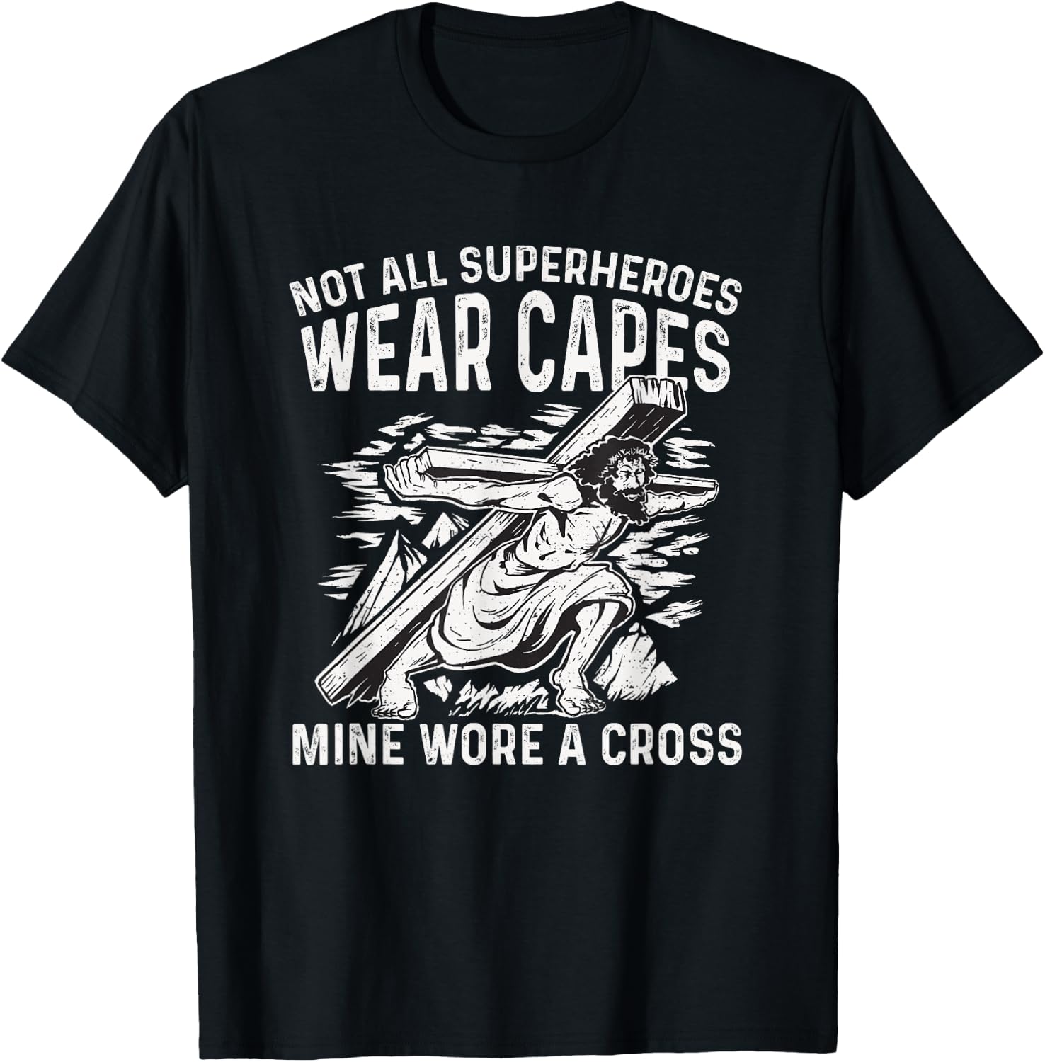 Funny Jesus Superhero Design Men Women Jesus Christ Cross T-Shirt - T-Shirt | Black