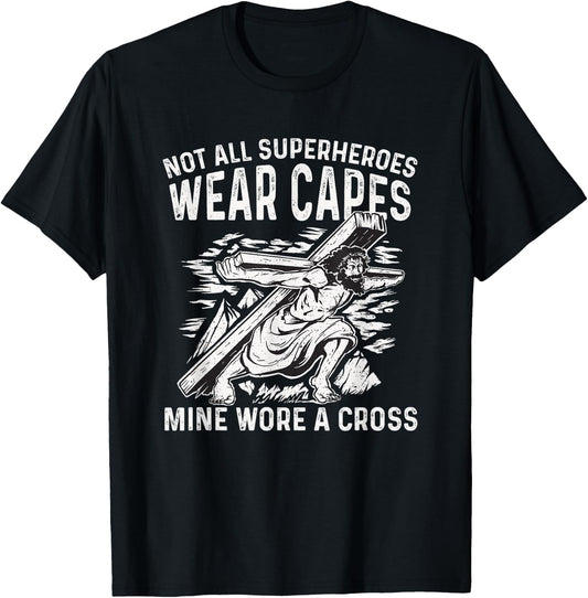 Funny Jesus Superhero Design Men Women Jesus Christ Cross T-Shirt - T-Shirt | Black