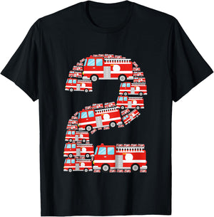 Fire Truck 2nd Birthday Boy 2 Year Old Toddler Firefighter T-Shirt - T-Shirt | Black