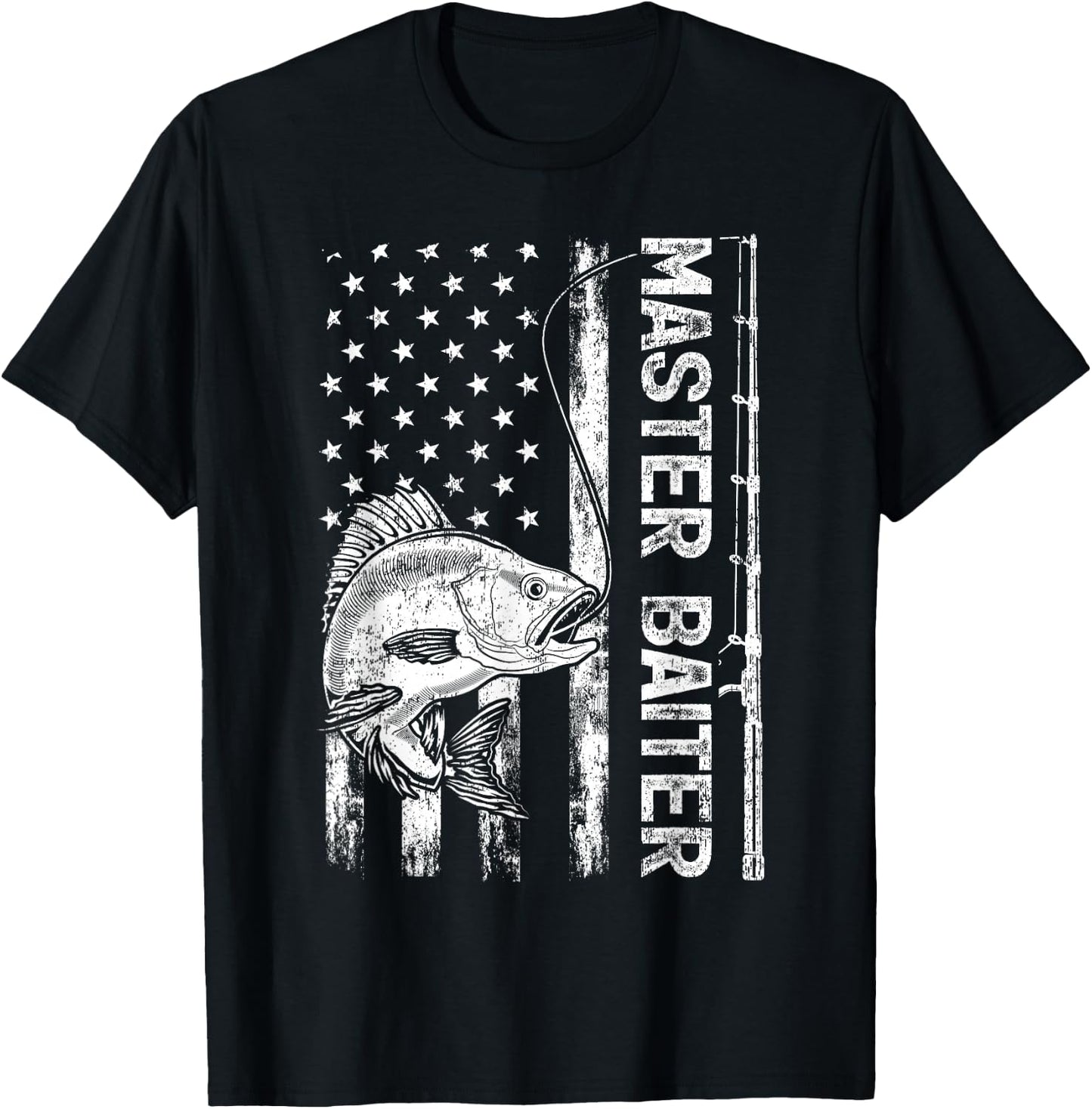 Funny Vintage American Flag Master Baiter Fishing T-Shirt - T-Shirt | Black