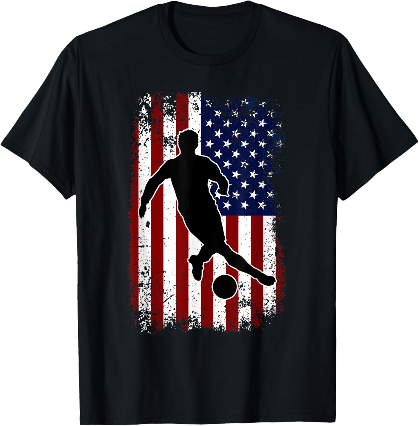 Vintage Soccer 4th of July USA American Flag Boys Men T-Shirt - T-Shirt | Black