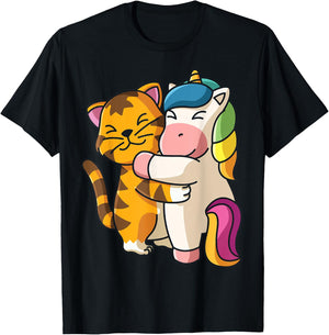 Tiger and Unicorn Cute Zoo Animals Hugging T-Shirt - T-Shirt | Black