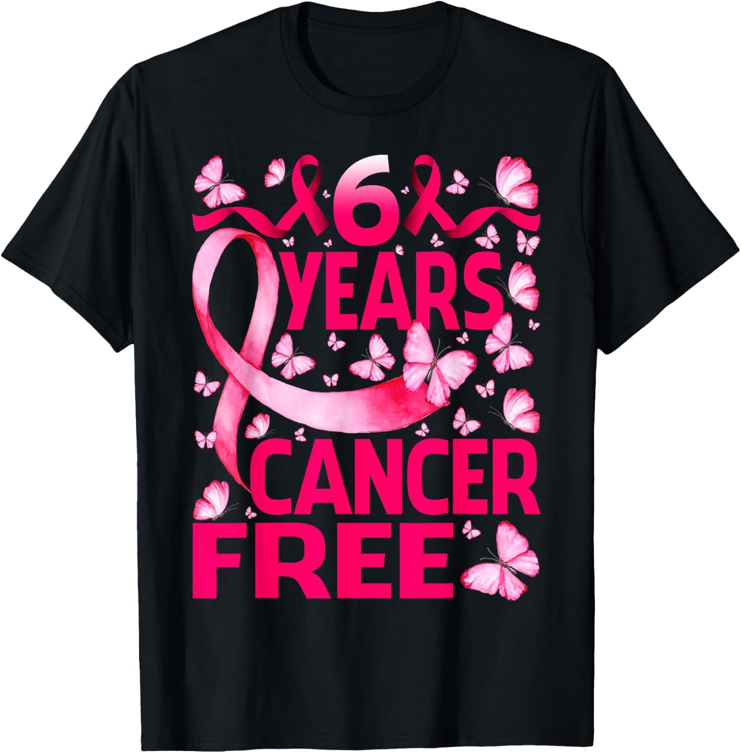 6 Years Breast Cancer Free Survivor Butterfly T-Shirt - T-Shirt | Black