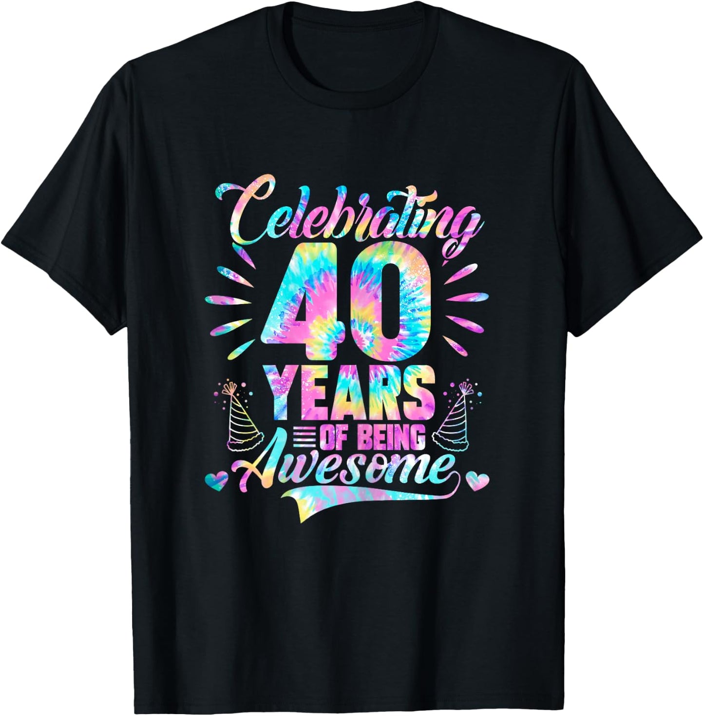 Celebrating 40 Year Of Being Awesome With Tie-dye Graphic T-Shirt - T-Shirt | Black