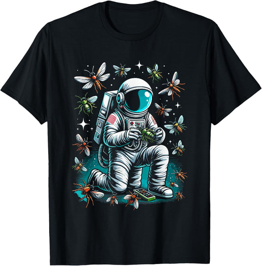 Astronaut Playing With Bugs Entomologist Entomology Bug T-Shirt - T-Shirt | Black