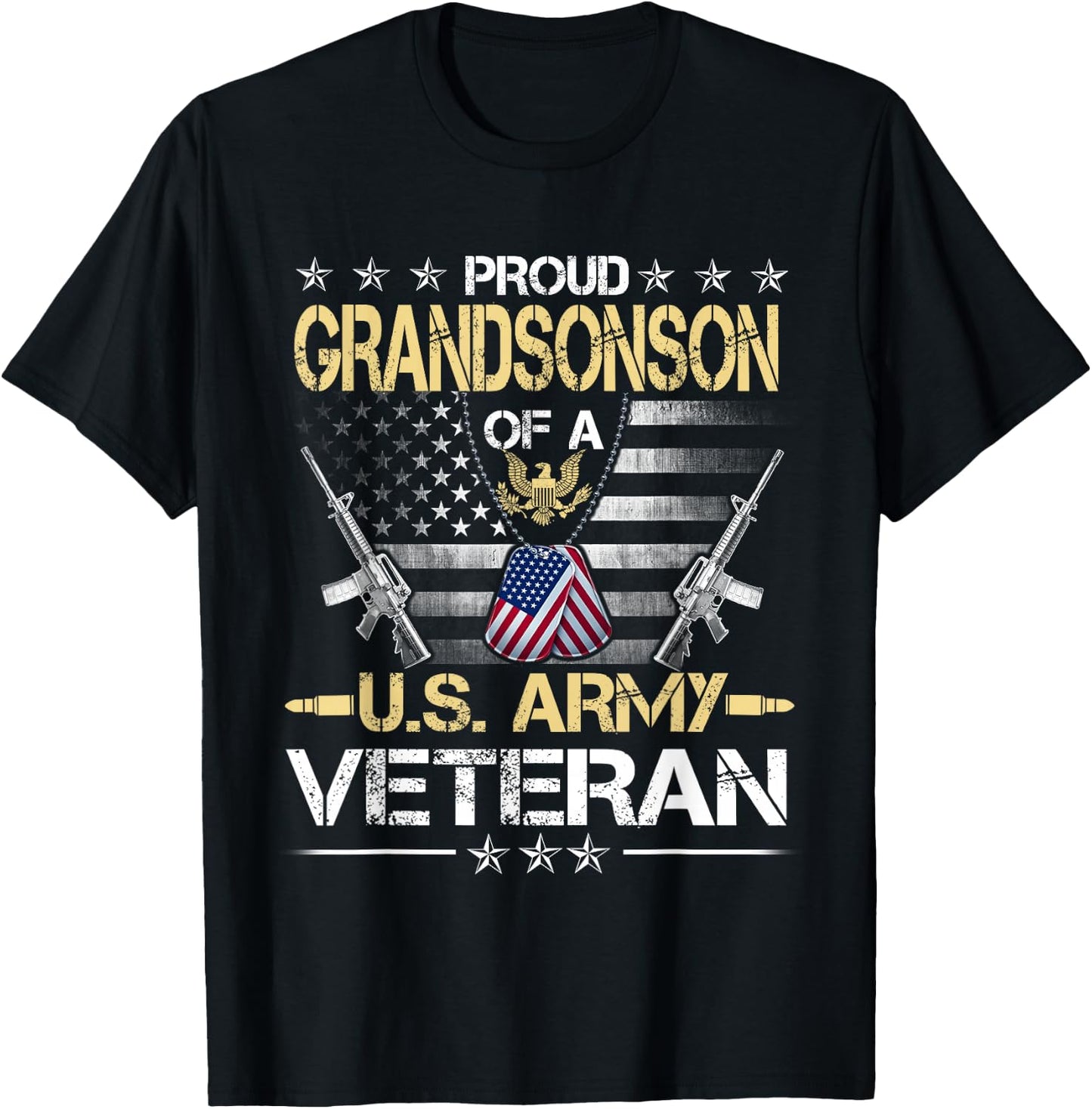 Proud Grandson Of A U.S. Army Veteran Flag , Veterans Day T-Shirt - T-Shirt | Black