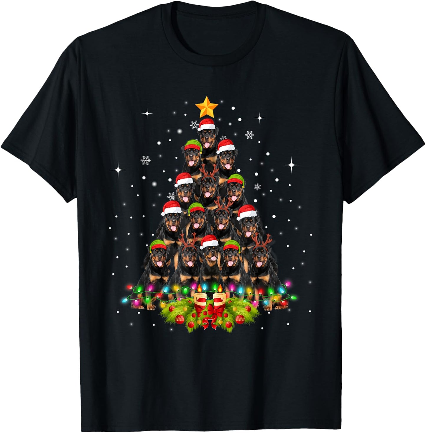 Rottweiler Dogs Tree Christmas Sweater Xmas Pet Animal Dog Women Kids T-Shirt - T-Shirt | Black