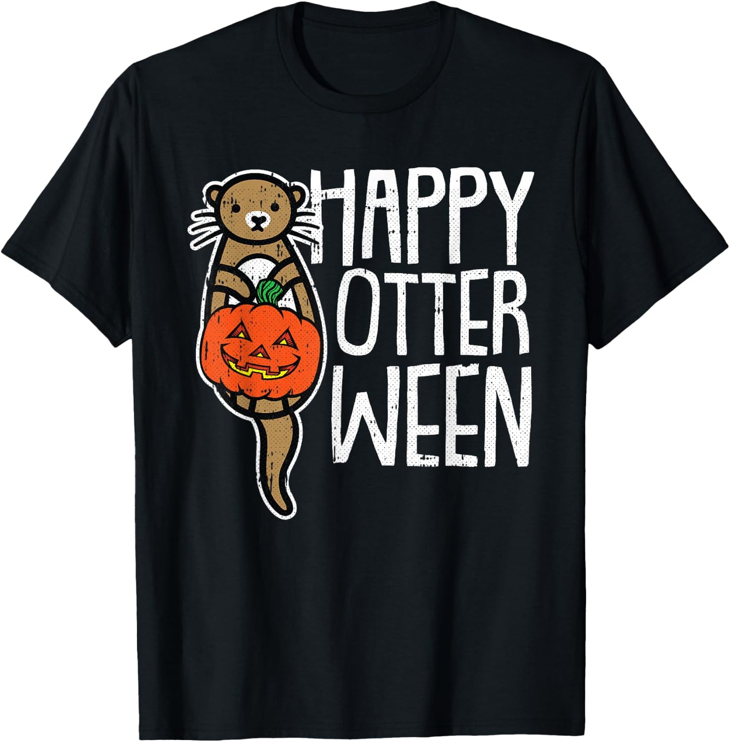 Happy Otter-Ween Lazy Halloween Costume Funny Animal Pun T-Shirt - T-Shirt | Black