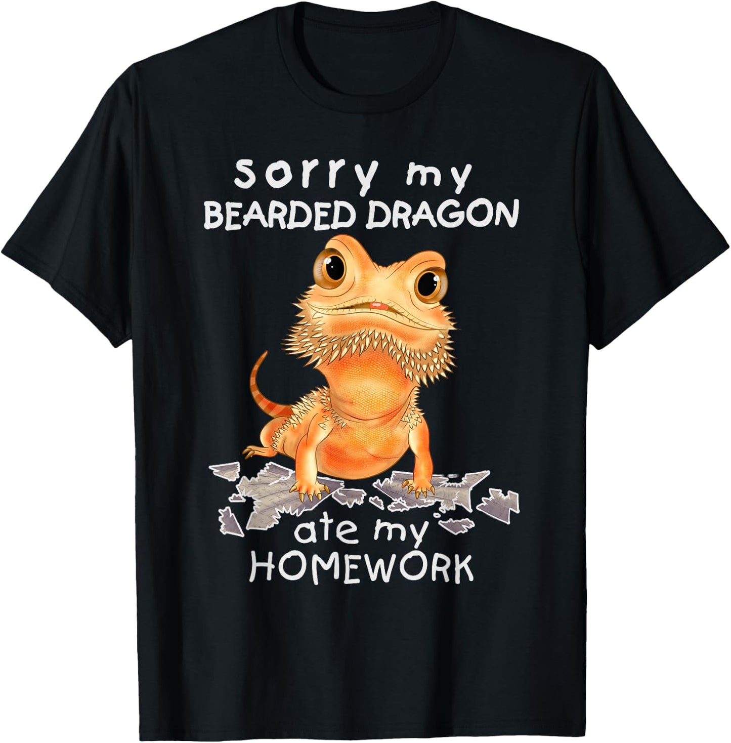 Funny Bearded Dragon Cute Lizard Beardie Ate My Homework T-Shirt - T-Shirt | Black