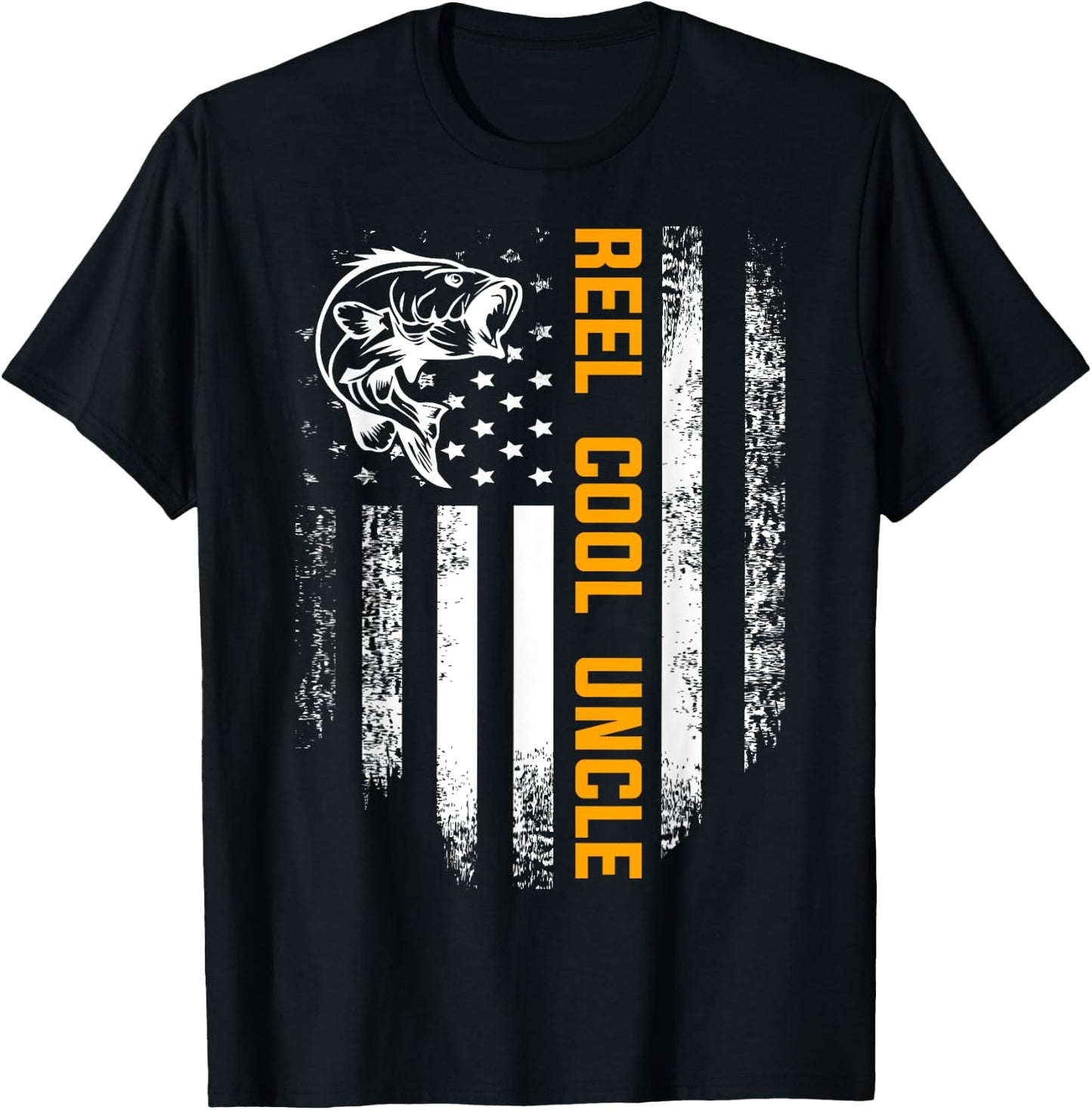 Reel Cool Uncle Shirt Vintage Flag Fishing Father's Day Gift T-Shirt - T-Shirt | Black