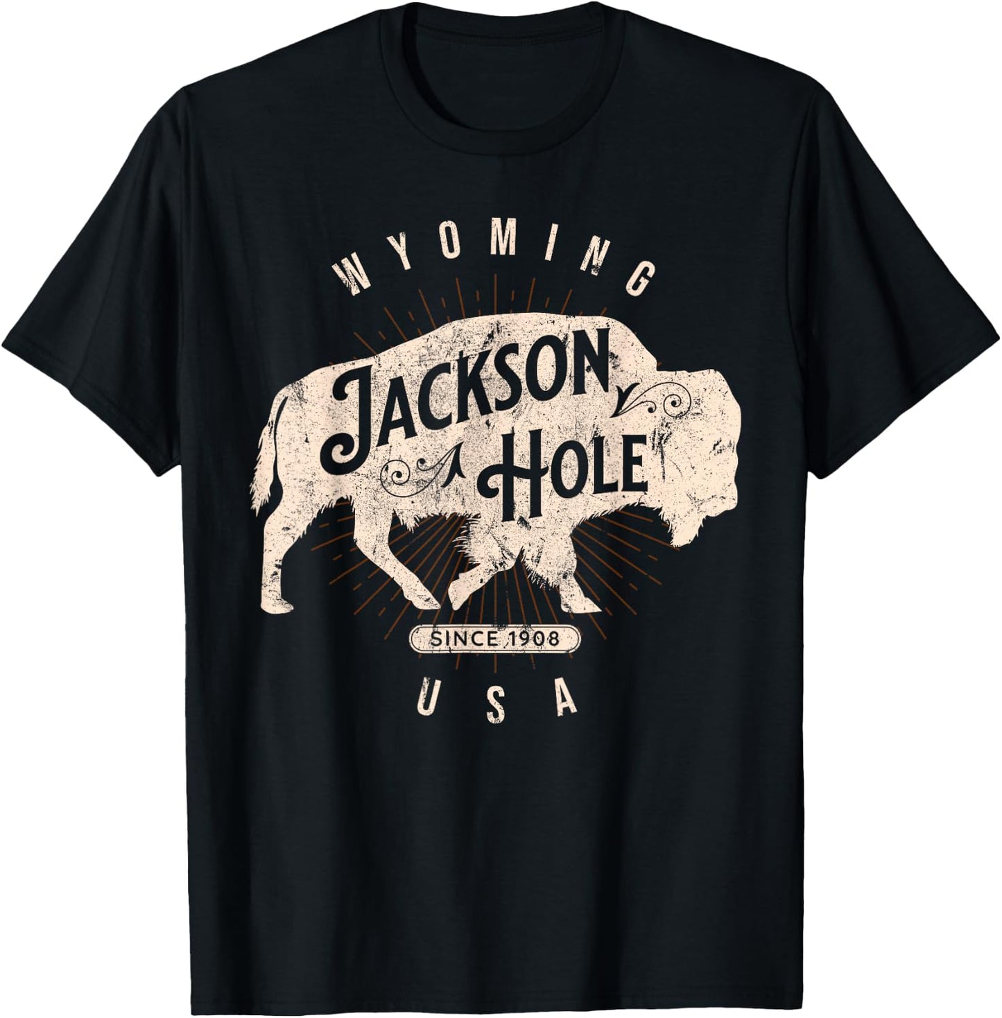 Jackson Hole Wyoming Buffalo Nature Outdoors Vintage T-Shirt - T-Shirt | Black