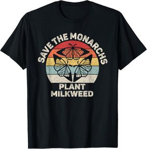 Vintage Retro Save The Monarchs Plant Milkweed Butterfly T-Shirt - T-Shirt | Black