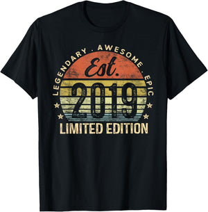 Est 2019 Limited Edition 6th Birthday Gifts 6 Year Old T-Shirt - T-Shirt | Black