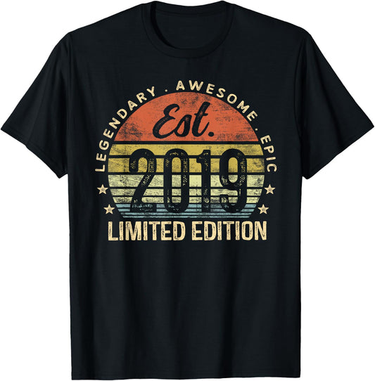 Est 2019 Limited Edition 6th Birthday Gifts 6 Year Old T-Shirt - T-Shirt | Black