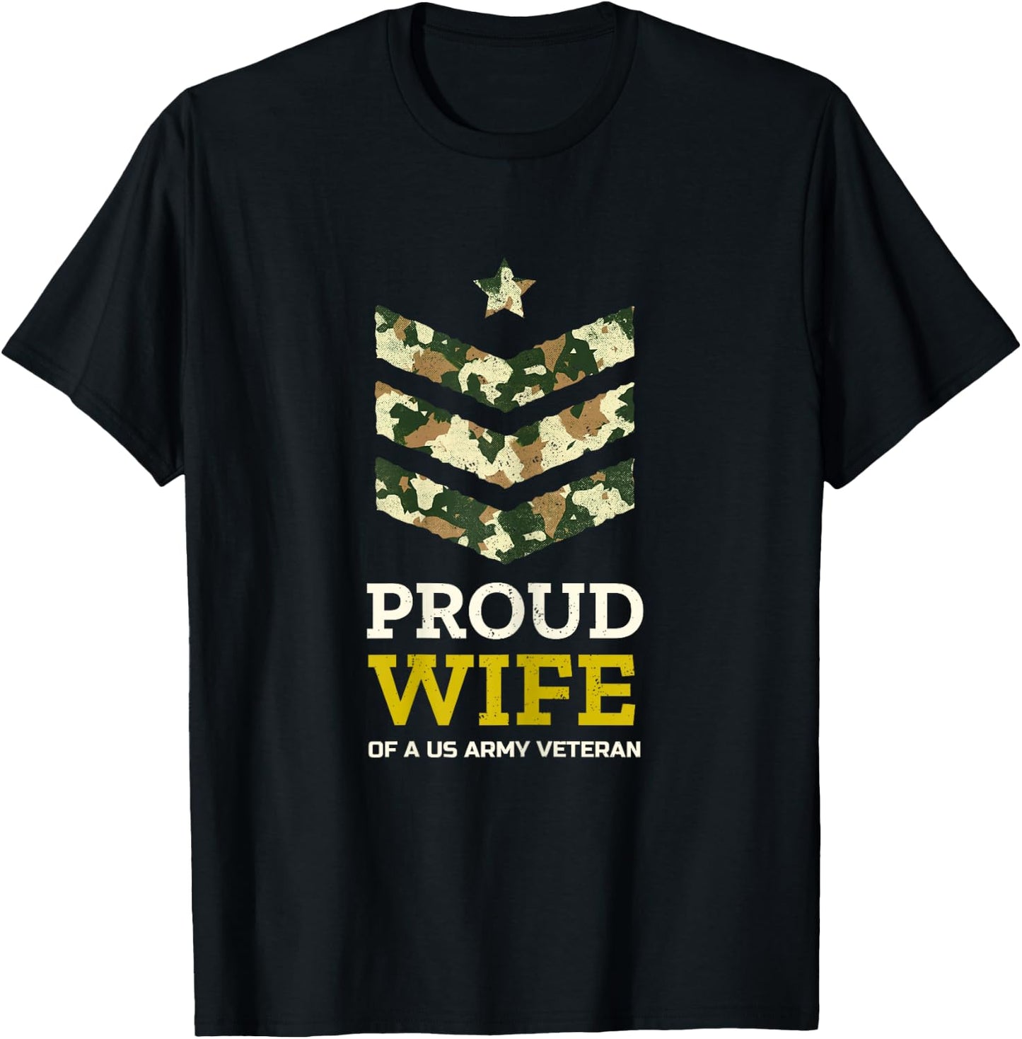 Proud Wife of a US Army Veteran Camo Stripes Gift T-Shirt - T-Shirt | Black