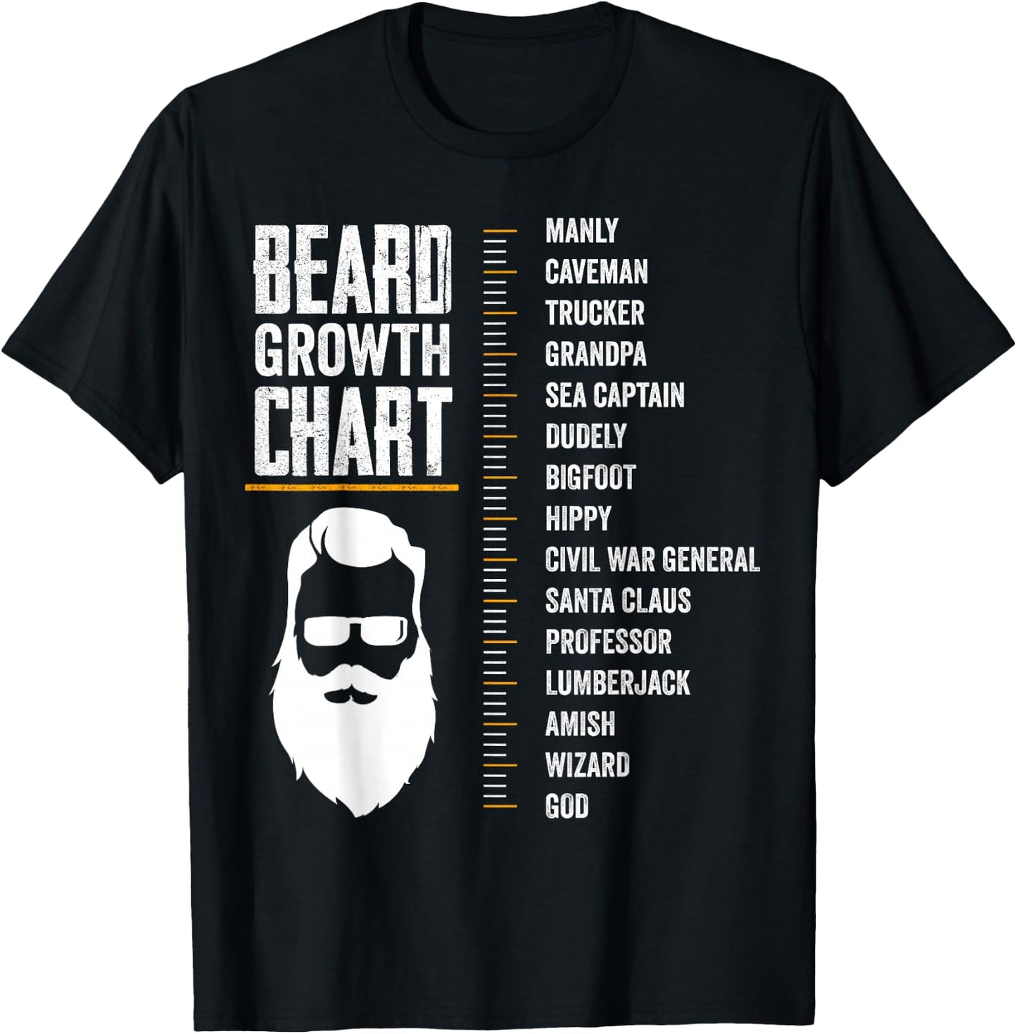 Funny Beard Growth Chart Gift Bearded Man Size Measurement T-Shirt - T-Shirt | Black