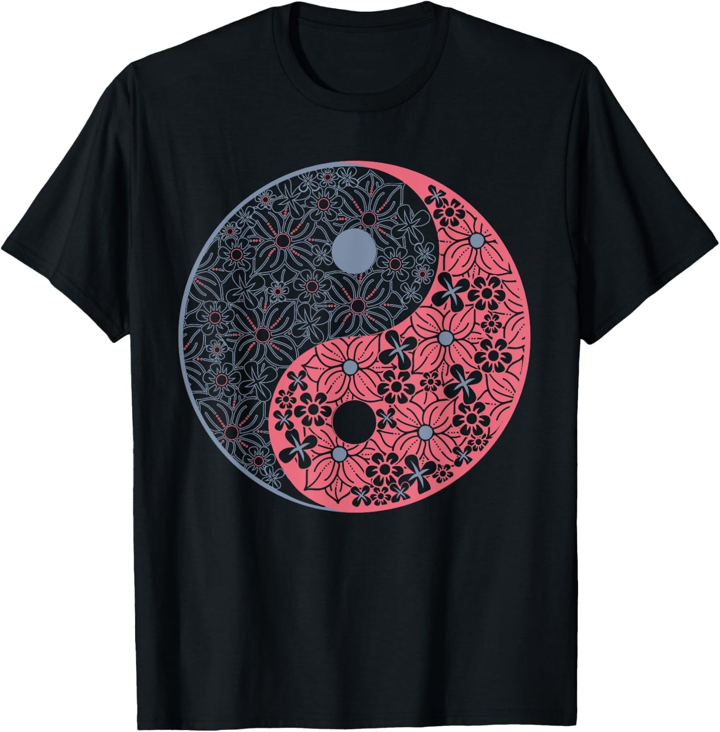 Yin Yang Floral Design - Colorful Edition T-Shirt - T-Shirt | Black