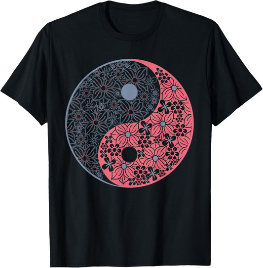 Yin Yang Floral Design - Colorful Edition T-Shirt - T-Shirt | Black