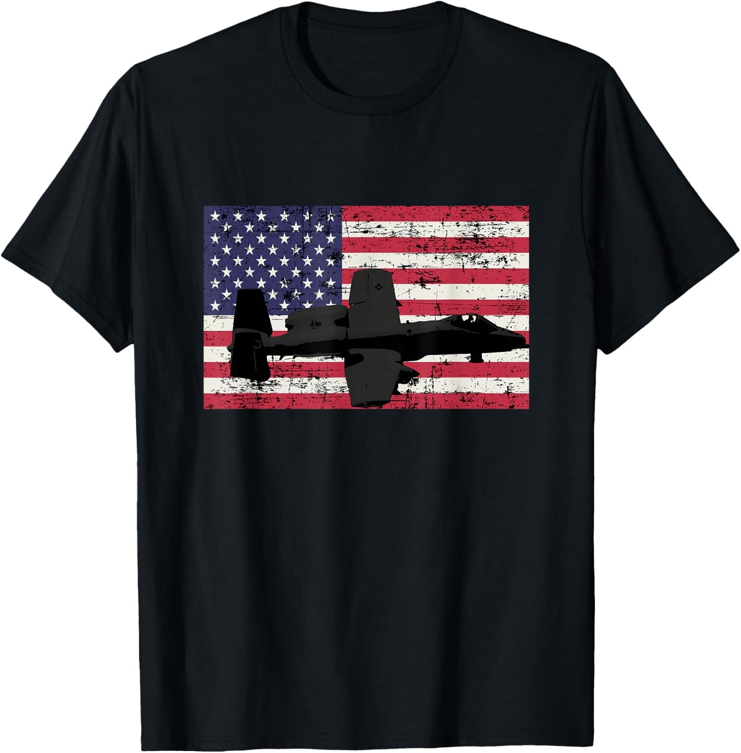 Patriotic A-10 Warthog jet American flag T-Shirt - T-Shirt | Black