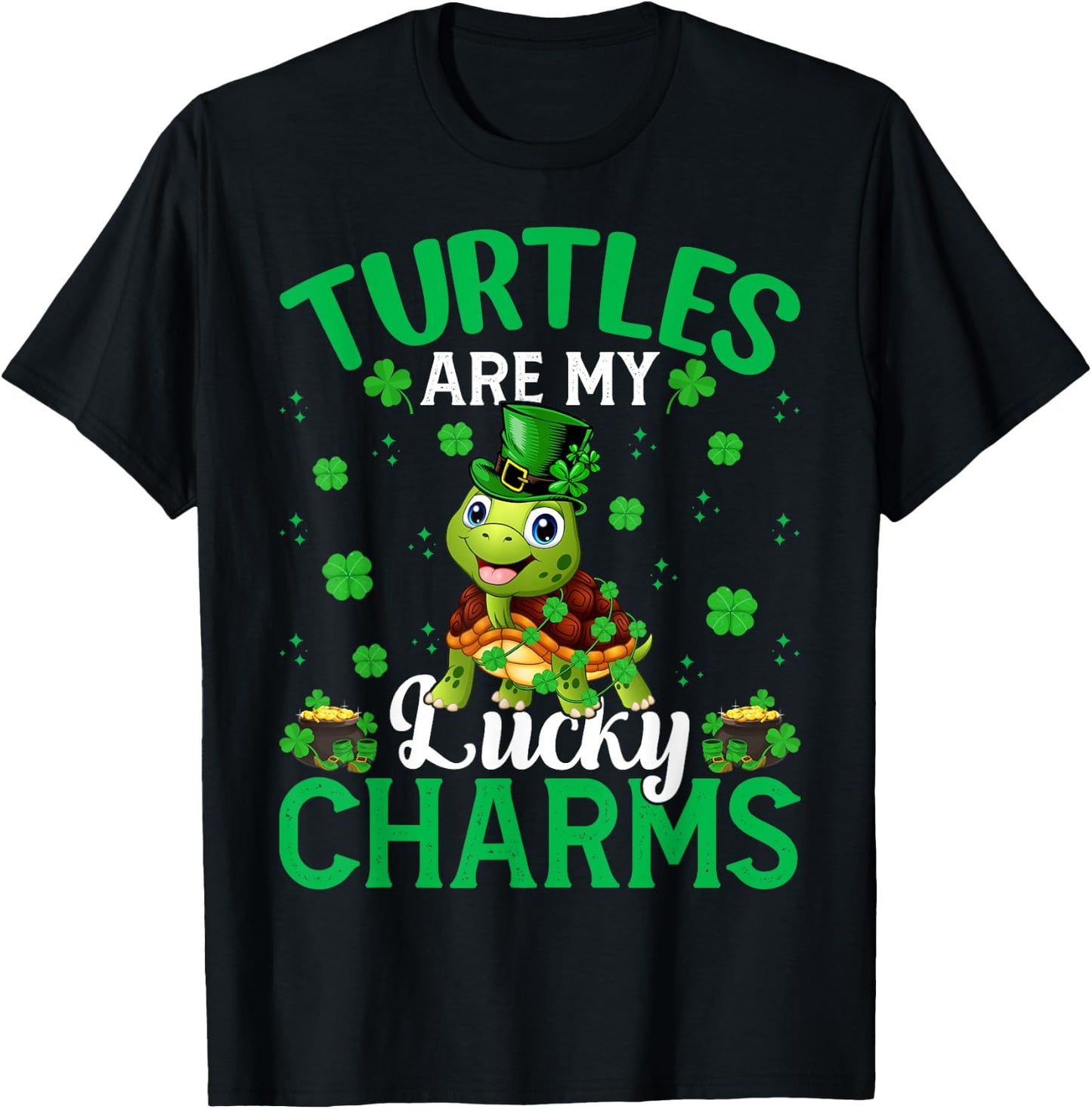 Funny Turtles Are My Lucky Charms Turtle St. Patrick's Day T-Shirt - T-Shirt | Black
