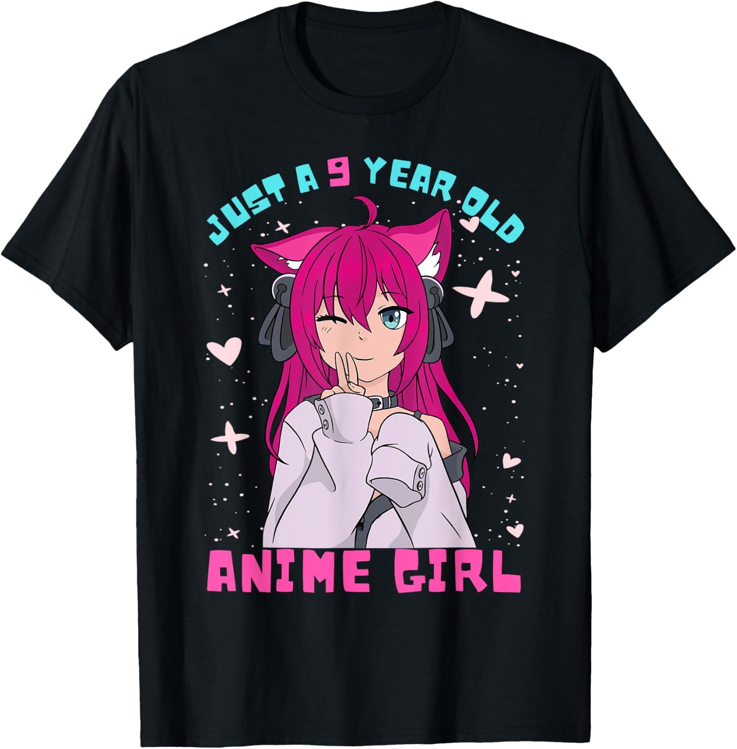 Anime Girl 9 Year Old Birthday Girl Kawaii 9th Birthday T-Shirt - T-Shirt | Black