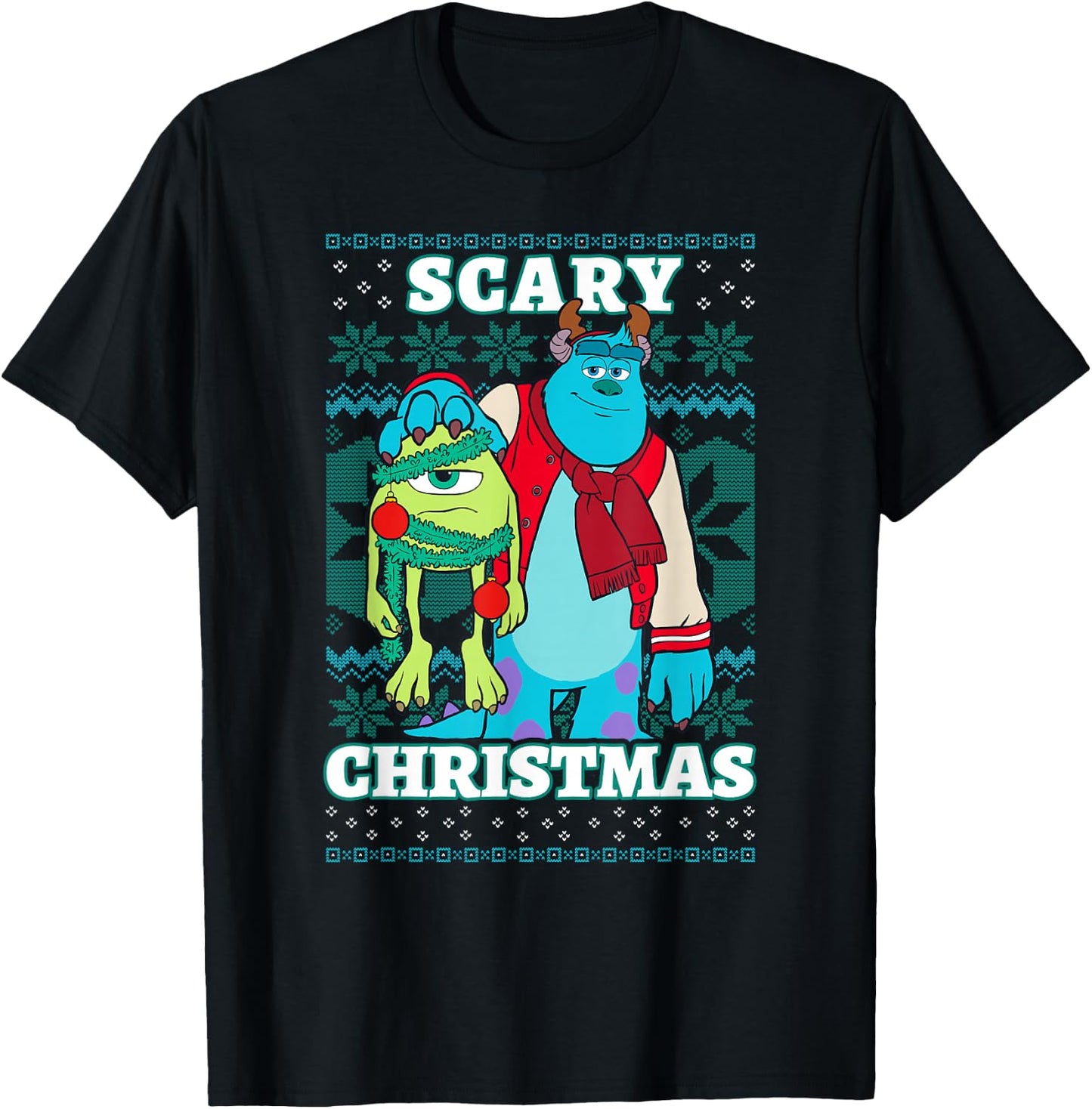 Disney Pixar Monsters Inc. Christmas Scary Ugly Sweater T-Shirt - T-Shirt | Black