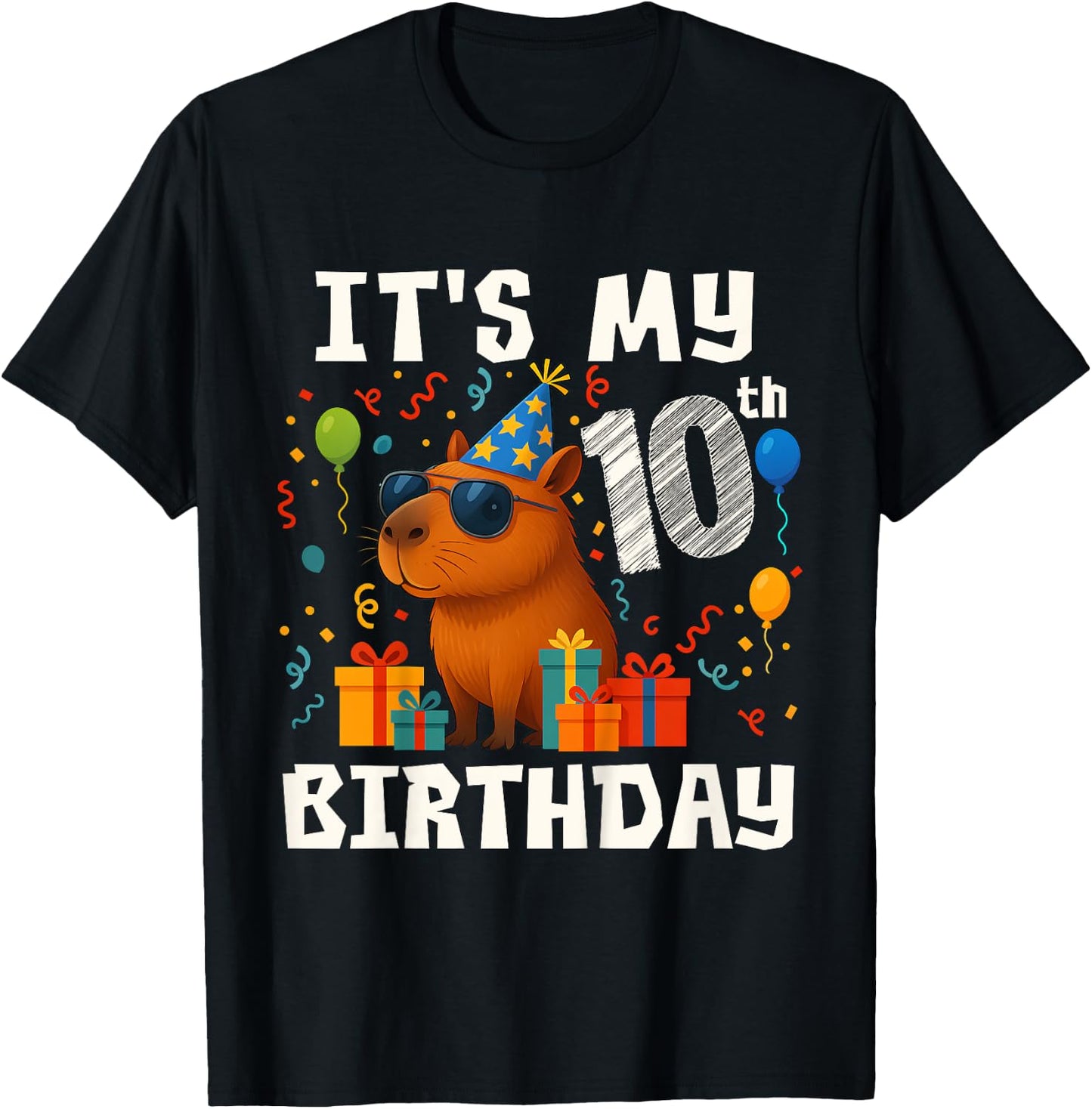 Its My 10th Birthday 10 Years Old Capybara Gifts Boys T-Shirt - T-Shirt | Black