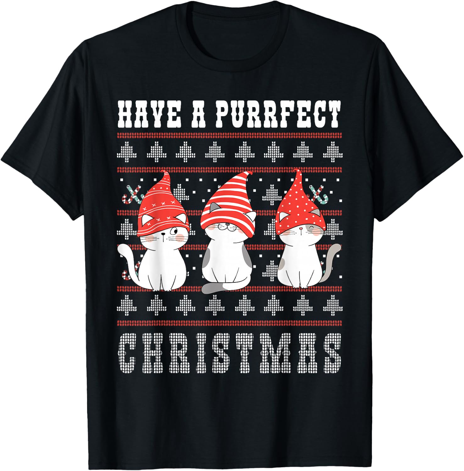 Have a Purrfect Christmas Ugly Christmas Cat women men kids T-Shirt - T-Shirt | Black