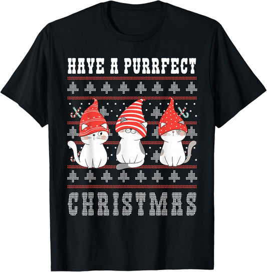 Have a Purrfect Christmas Ugly Christmas Cat women men kids T-Shirt - T-Shirt | Black