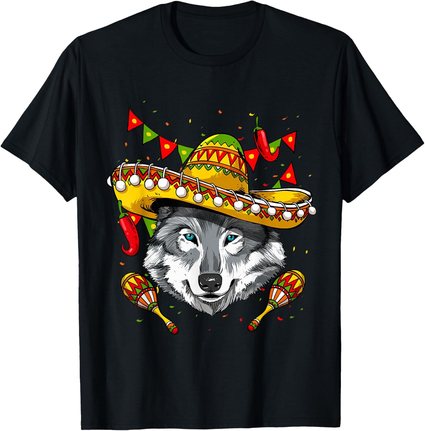 Cinco de Mayo Wolf Mexican Lover Sombrero Wolf T-Shirt - T-Shirt | Black