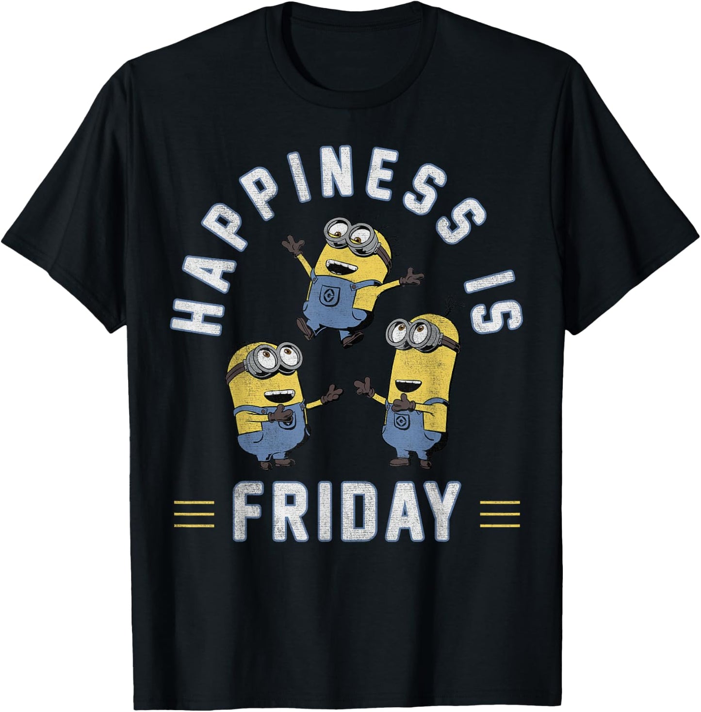Despicable Me Minions Happiness is Friday Group Shot T-Shirt - T-Shirt | Black